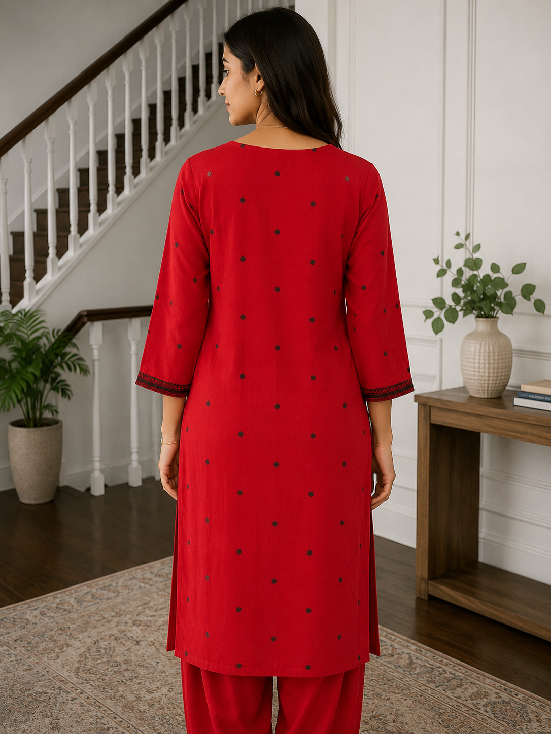 Crimson Elegance Cotton Kurta Set
