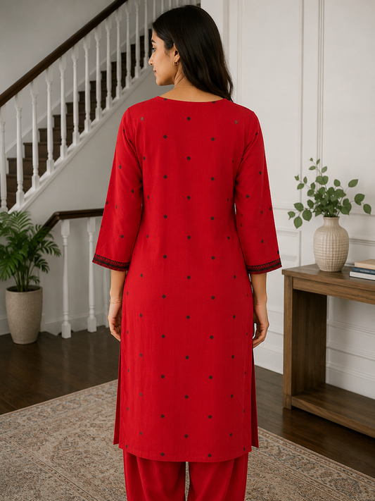 Crimson Elegance Cotton Kurta Set