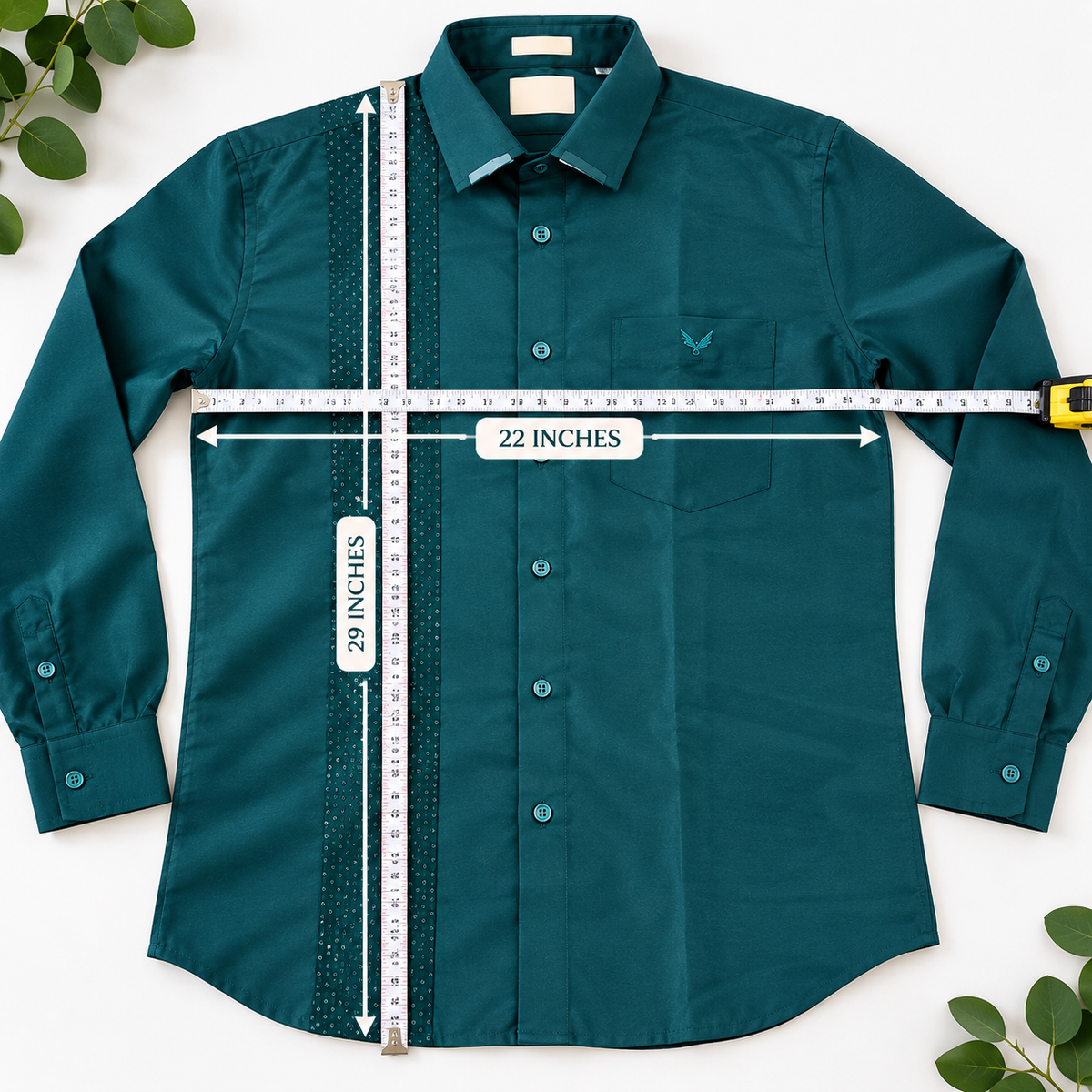 Teal Green Embroidered Sequin Men’s Shirt