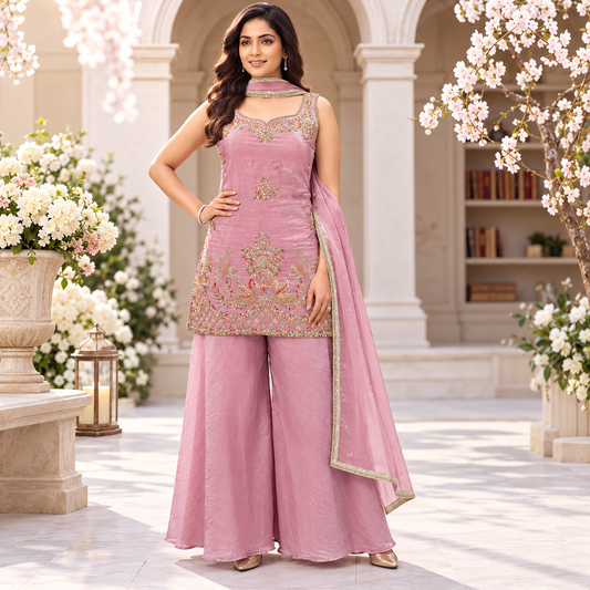 Pink Embroidered Palazzo Salwar Suit – Size L