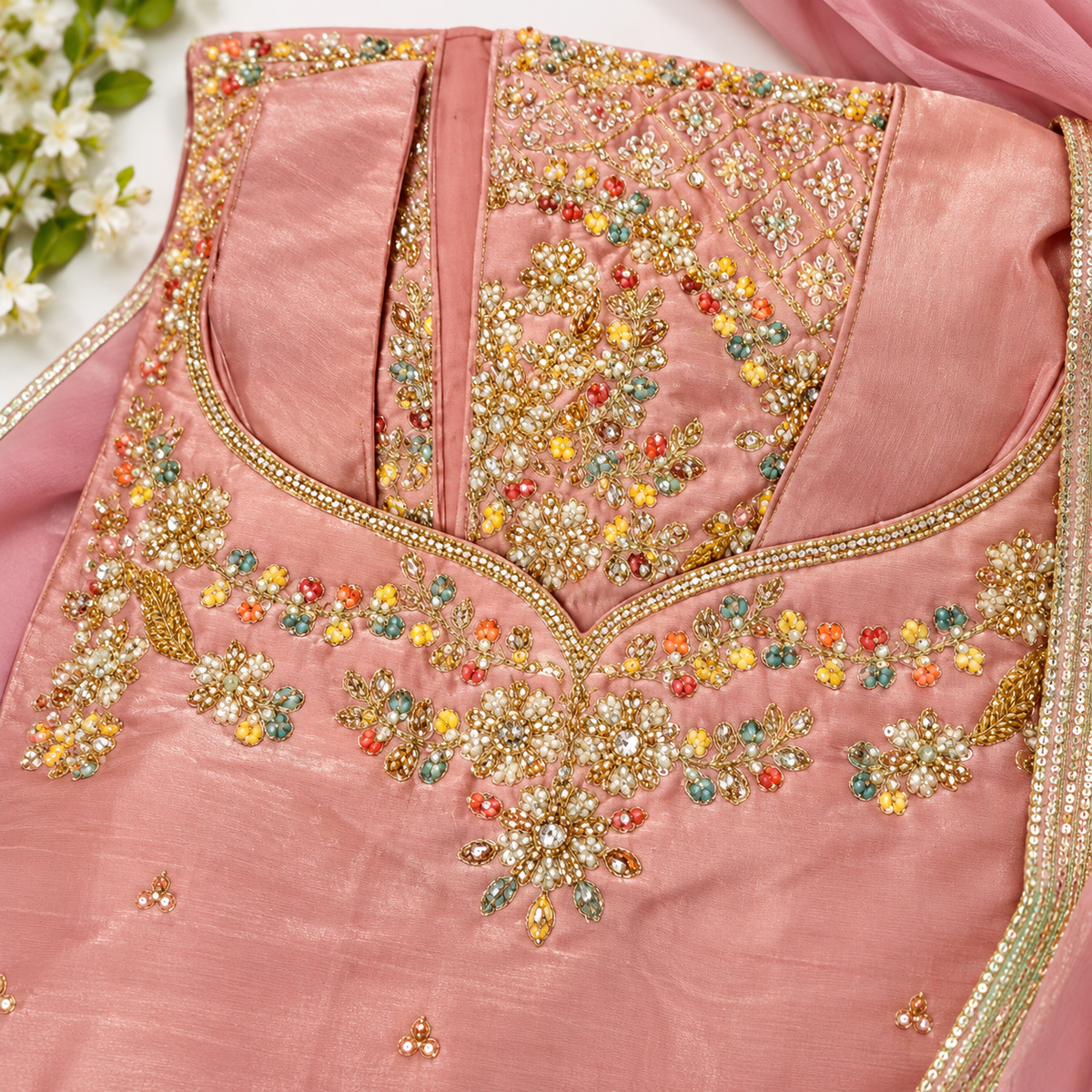 Pink Embroidered Palazzo Salwar Suit – Size L