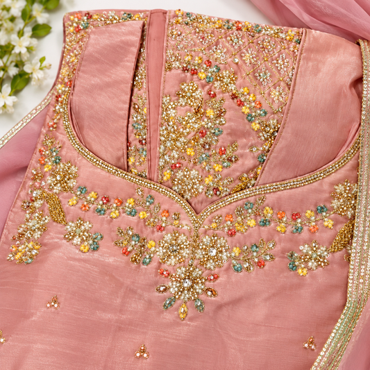 Pink Embroidered Palazzo Salwar Suit – Size L