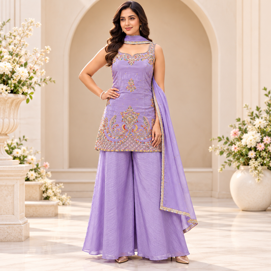 Lavender Embroidered Palazzo Salwar Suit – Size L